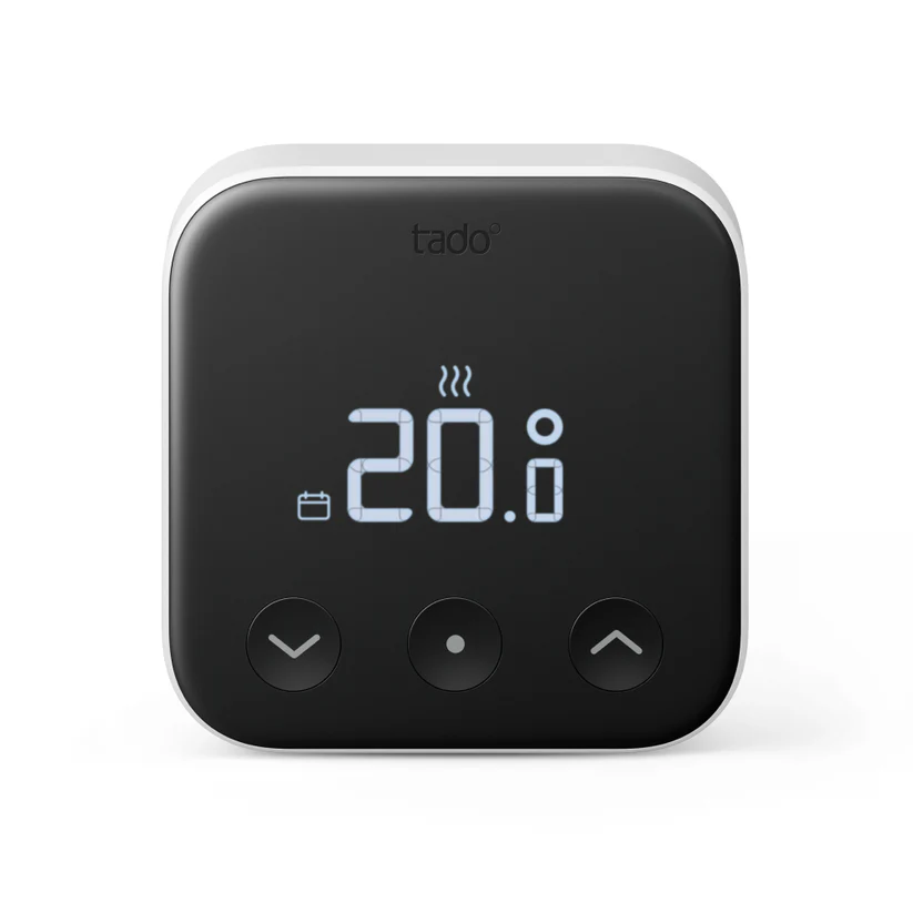 Tado X smart thermostat with digital temperature display set to 20°C